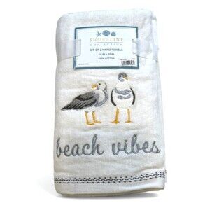 Shoreline Seagulls Beach Vibes Hand Towels Embroidered Bathroom Summer Set of 2